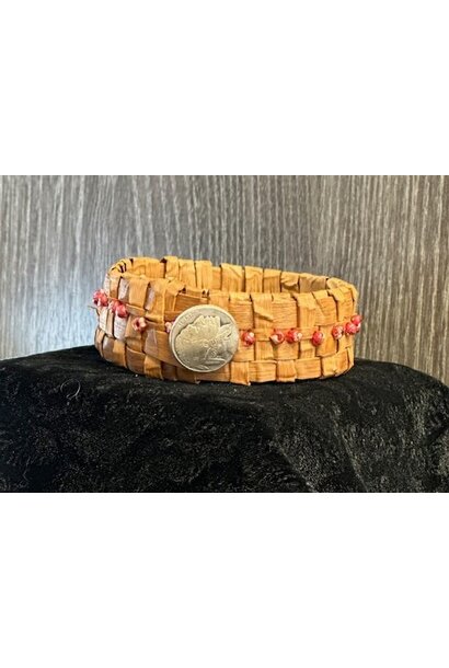Woven Cedar Bangle with Beads & Button by Brianna Underhill