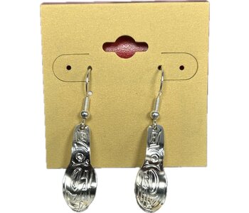 Hand Carved Small Spoon Earrings - Killer Whale by Shirley Stanley