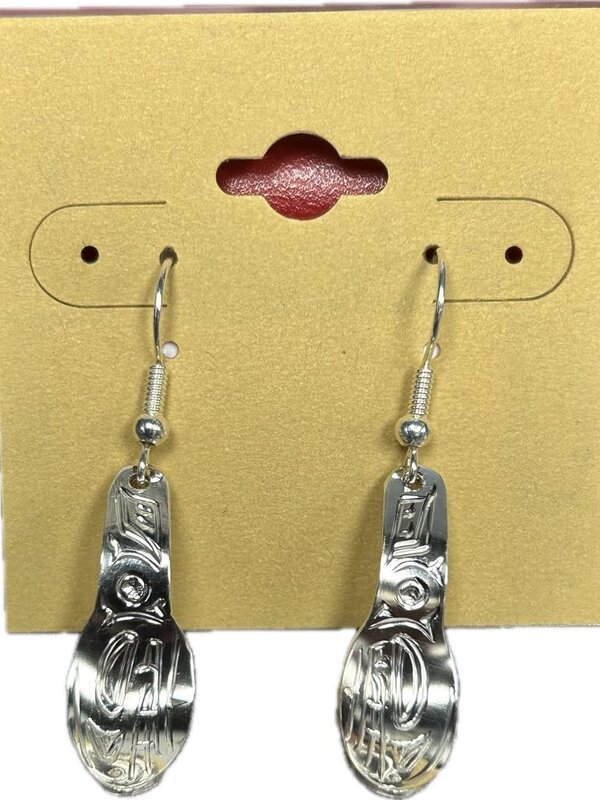 Hand Carved Small Spoon Earrings - Killer Whale by Shirley Stanley