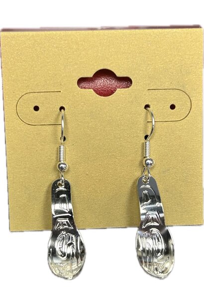 Hand Carved Silver Small Spoon Earrings - Raven by Shirley Stanley