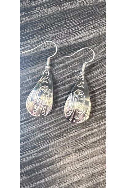Hand Carved Silver Eagle Tear Drop Earrings by Shirley Stanley