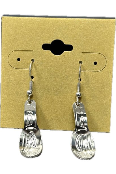 Hand Carved Silver Small Spoon Earrings - Frog by Shirley Stanley