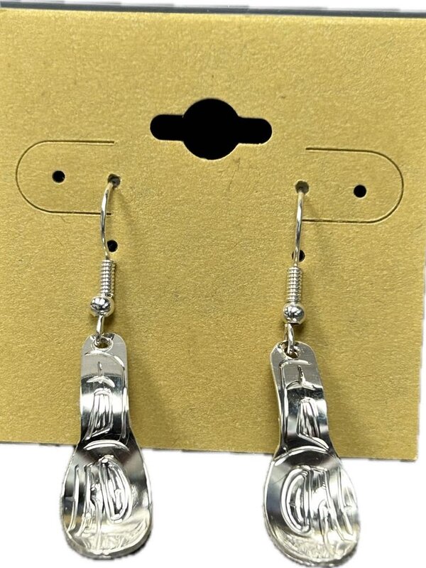 Hand Carved Silver Small Spoon Earrings - Frog by Shirley Stanley