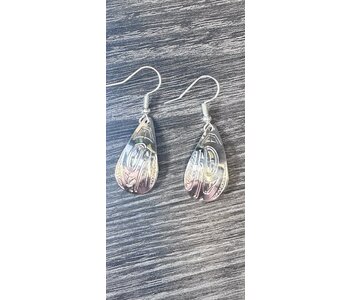 Hand Carved Silver Raven Tear Drop Earrings by Shirley Stanley