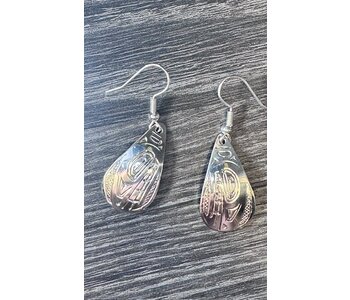 Hand Carved Silver Killer Whale Tear Drop Earrings by Shirley Stanley