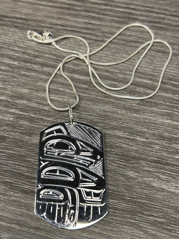 Hand Carved 2" Silver Dog Tag - Eagle by Shirley Stanley