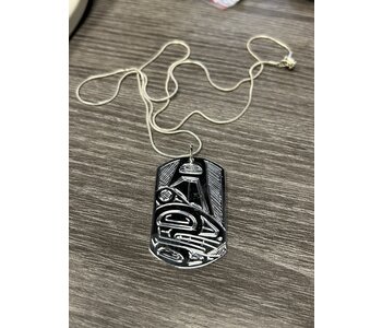 Hand Carved 2" Silver Dog Tag - Killer Whale by Shirley Stanley