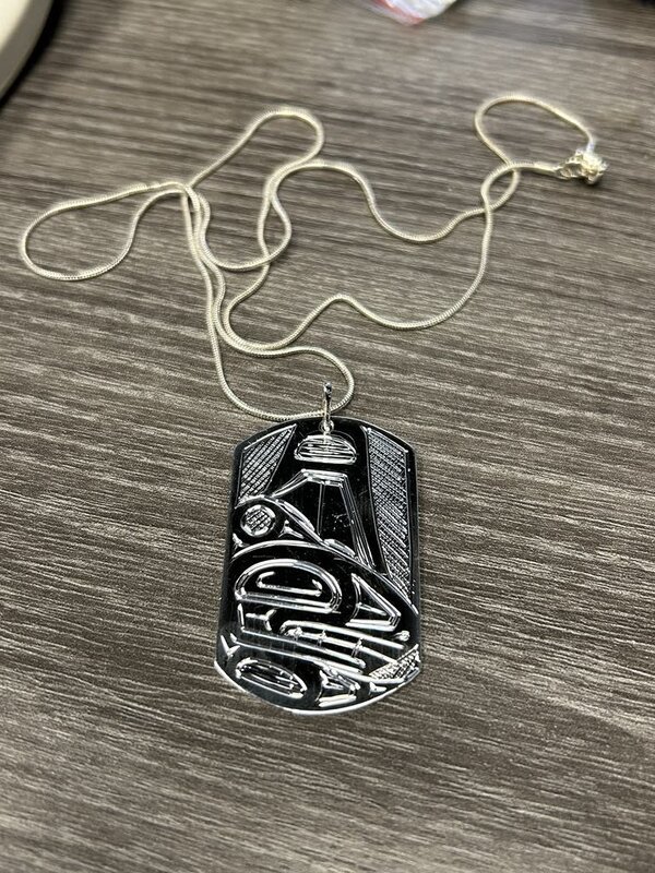 Hand Carved 2" Silver Dog Tag - Killer Whale by Shirley Stanley