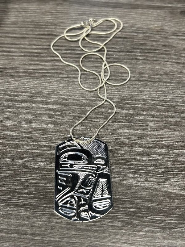 Hand Carved 2" Silver Dog Tag - Beaver by Shirley Stanley