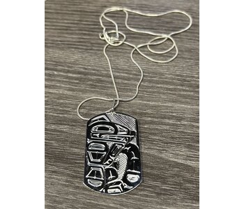 Hand Carved 2" Silver Dog Tag - Wolf by Shirley Stanley
