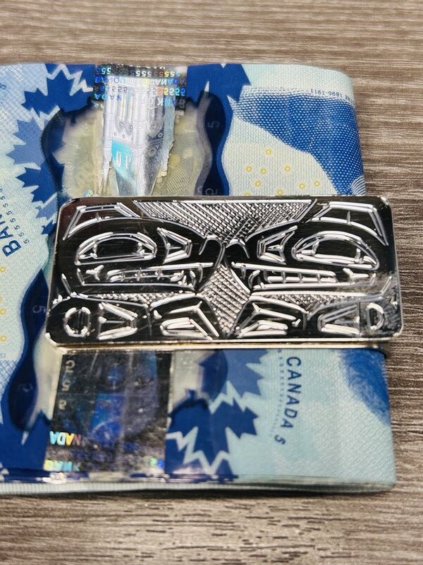 Hand Carved 2" Silver Money Clip - Bear by Shirley Stanley