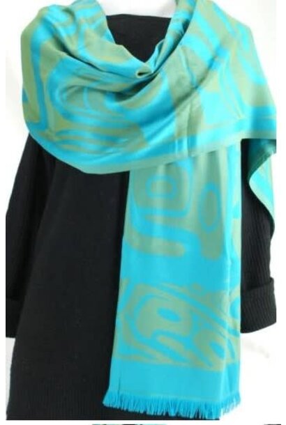 Bear Box Poly Jacquard Shawl (Turquoise) by Clifton Fred