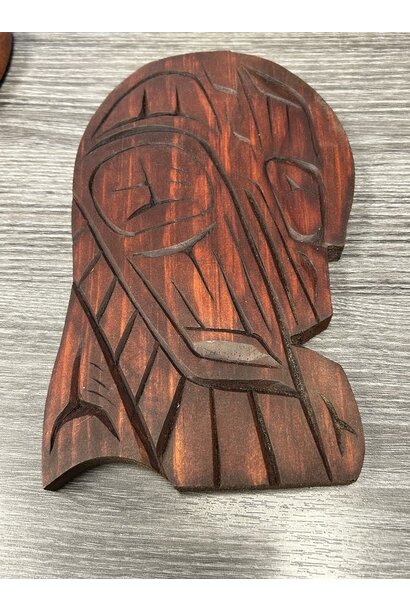 Hand Carved 9" Wall Plaque -(Dark stained) Raven by Nelson McCarty