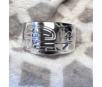 Hand Carved Silver Ring Solid Band s10 Frog  by Shirley Stanley