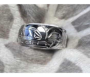 Hand Carved Silver Ring Solid Band s7 Beaver  by Shirley Stanley