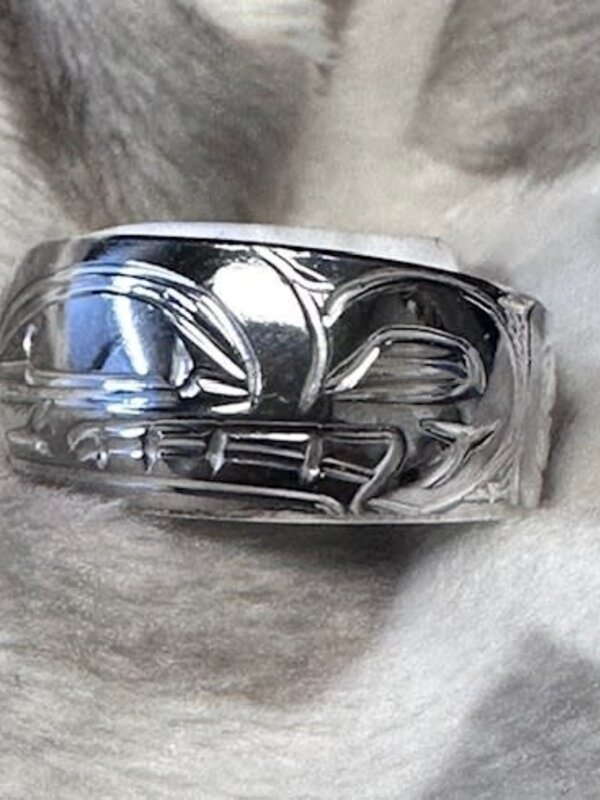 Hand Carved Silver Ring Solid Band s7 Beaver  by Shirley Stanley