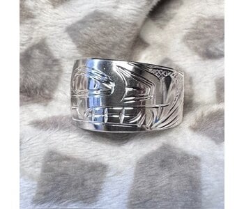 Hand Carved Silver Ring Solid Band s7 Bear  by Shirley Stanley