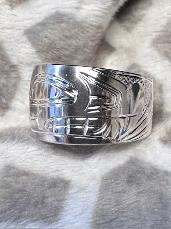 Hand Carved Silver Ring Solid Band s7 Bear  by Shirley Stanley