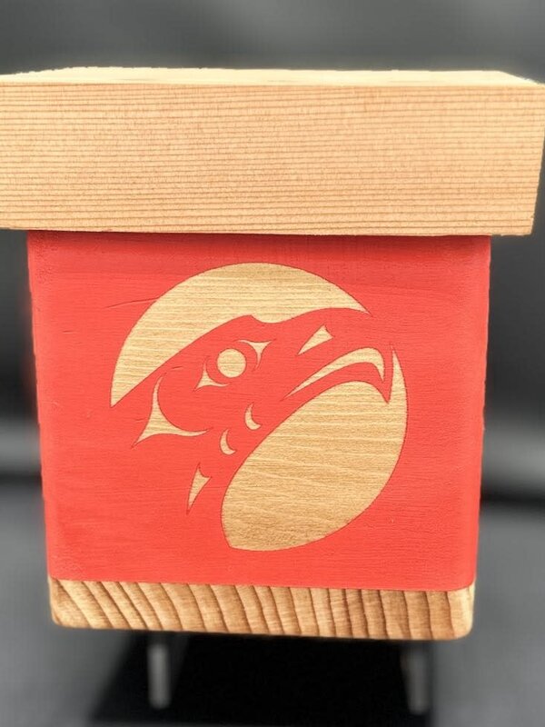 Traditional Hand Painted 4" Cedar Bentwood Box - "Respect" by Matt Gong