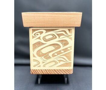 Traditional Cedar 4" Bentwood Box - Original Wolf Design by Peter Wayne Gong