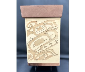 Traditional Cedar 5" Bentwood Box - Original Wolf Design by Peter Wayne Gong