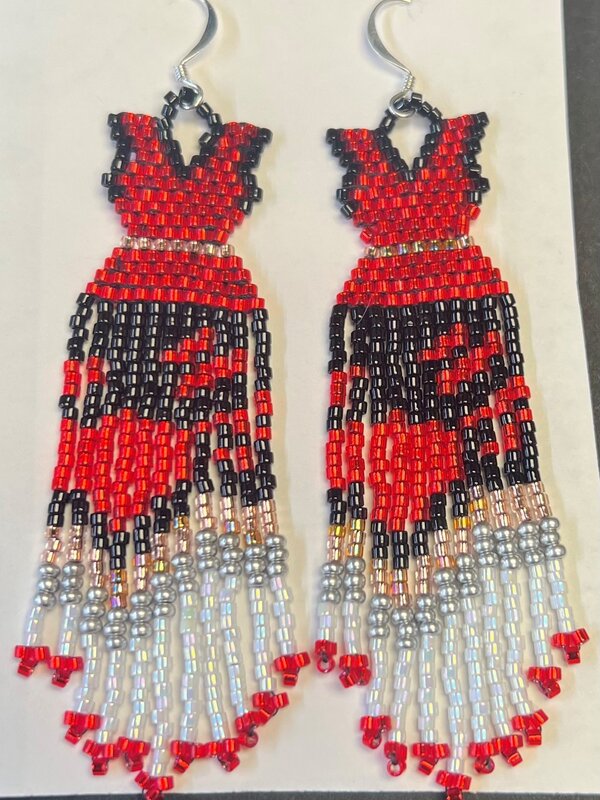 Beaded Red Dress Earrings-Naomi John