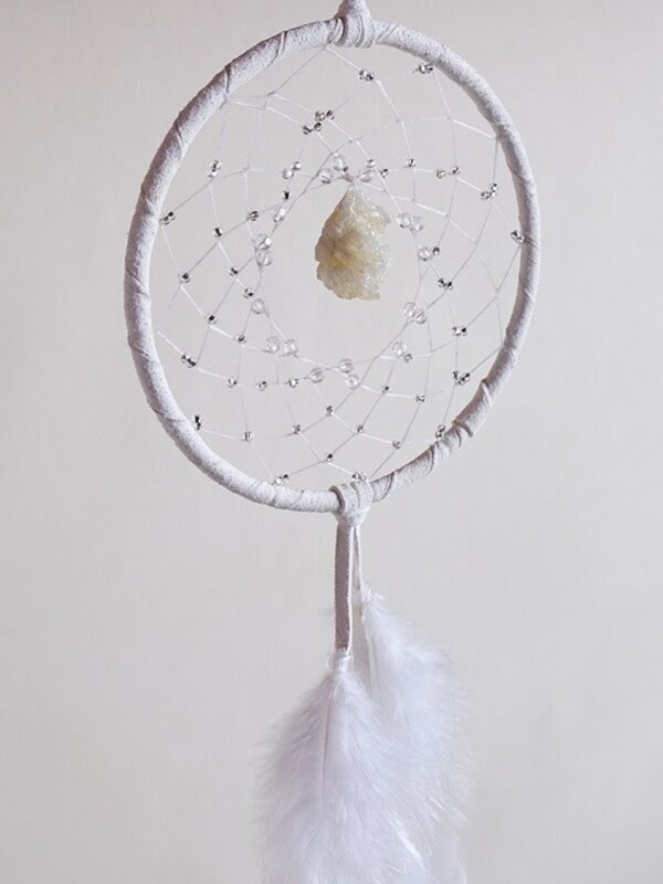 4" Dream Catcher - WHITE detailed with white druzy stone.