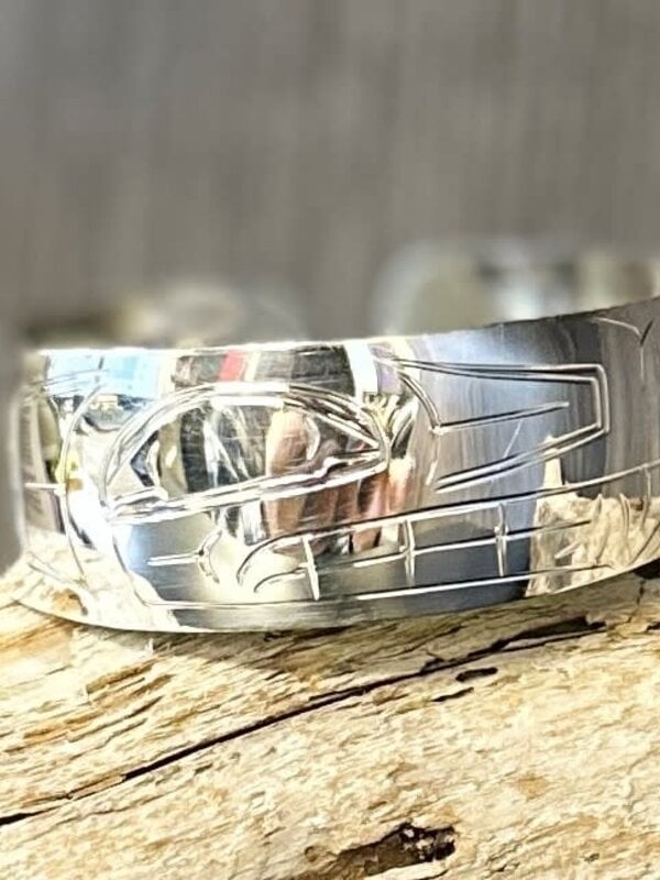 Hand Carved 3/4" Silver Bear Bracelet by Shirley Stanley