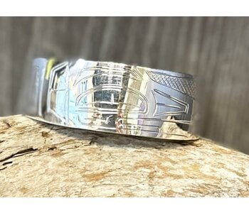 Hand Carved 3/4" Silver Raven Bracelet by Shirley Stanley