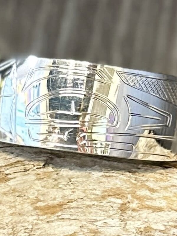 Hand Carved 3/4" Silver Raven Bracelet by Shirley Stanley