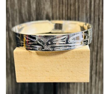 3/8" Hand Carved Silver Bangle - Eagle by Shirley Stanley