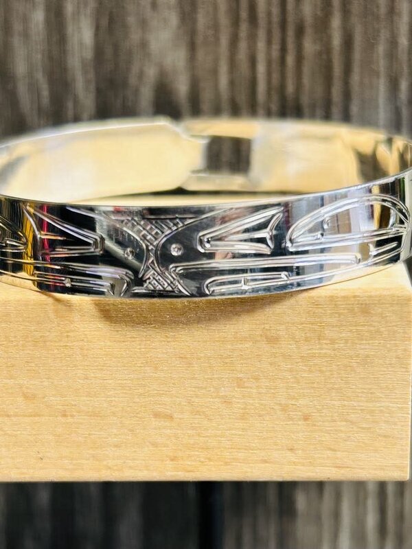 3/8" Hand Carved Silver Bangle - Eagle by Shirley Stanley