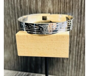 3/8" Hand Carved Silver Bangle - Eagle, Raven, Killer Whale, wolf by Shirley Stanley