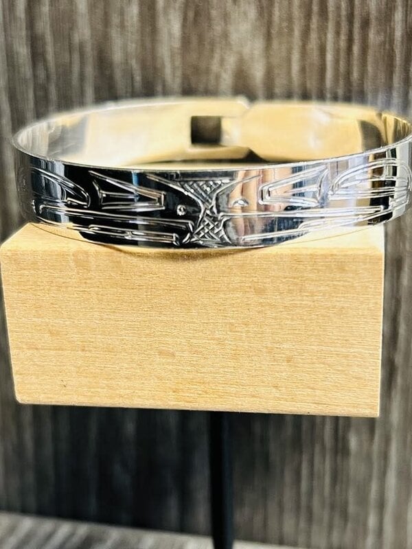 3/8" Hand Carved Silver Bangle - Eagle, Raven, Killer Whale, wolf by Shirley Stanley