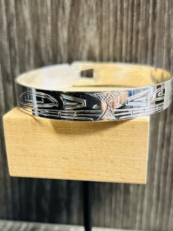 3/8" Hand Carved Silver Bangle - Killer Whale by Shirley Stanley