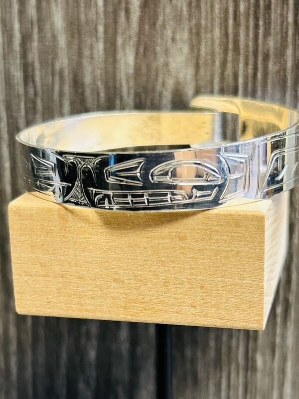 3/8" Hand Carved Silver Bangle - Bear by Shirley Stanley