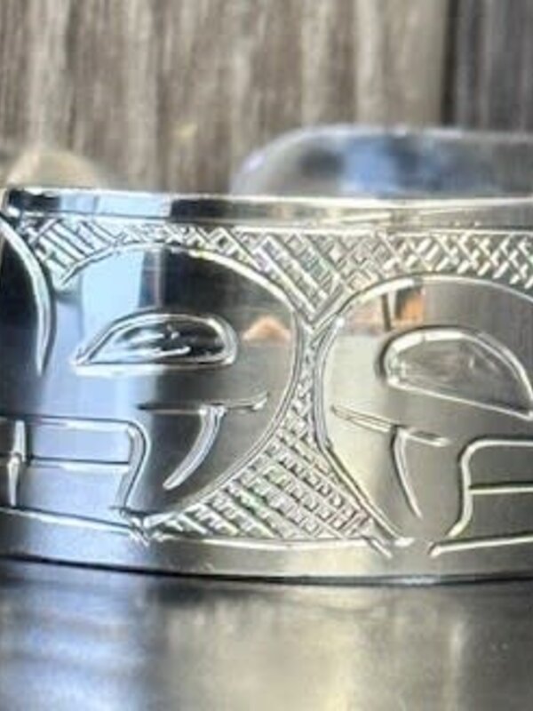 Hand Carved 3/4" Silver Beaver Bracelet by Shirley Stanley