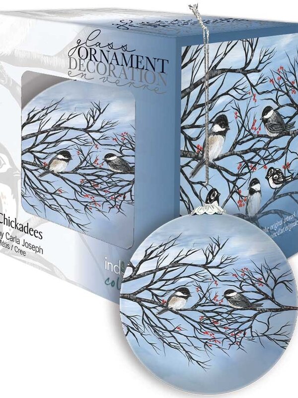Glass Ornament Chickadees by Carla Joseph