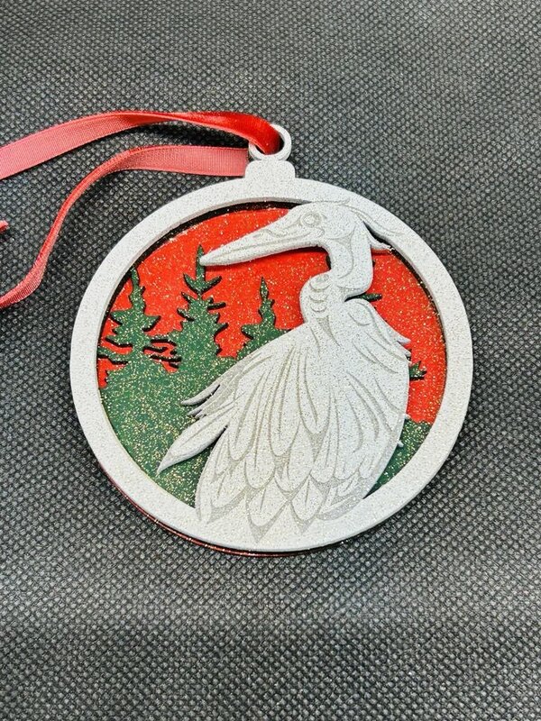 3.5" Wooden Ornament - Heron by Matt Gong