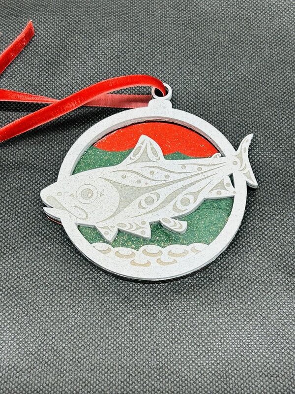 3.5" Wooden Ornament - Salmon by Matt Gong