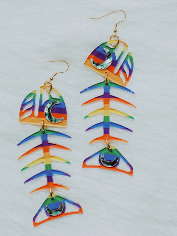 Medium Pride Salmon Ghost Earrings by Copper Canoe Woman