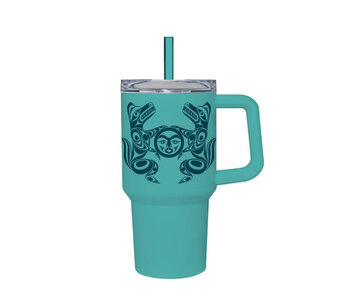 32oz Insulated Tumbler with Straw - Wolves and Full Moon by Simone Diamond