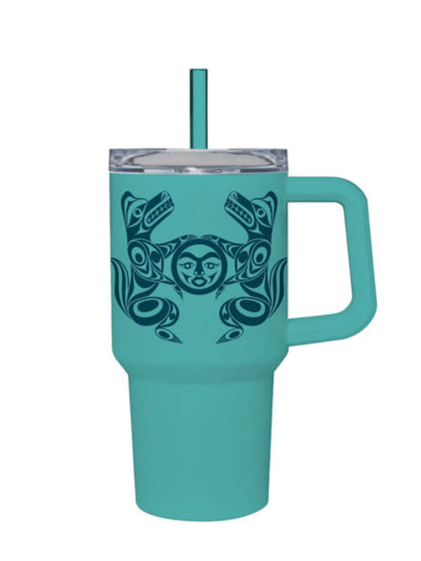 32oz Insulated Tumbler with Straw - Wolves and Full Moon by Simone Diamond