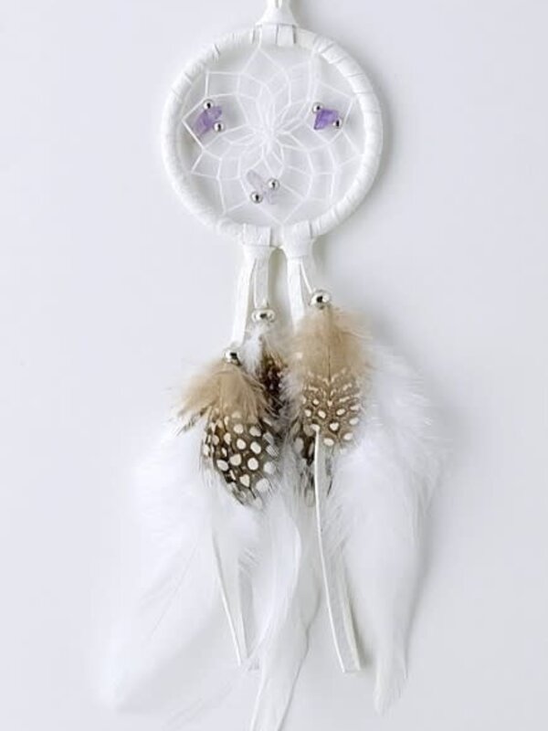 2" Dream Catcher - Silver Metal Beads - White