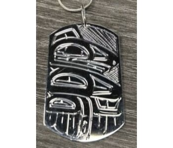 Hand Carved 2" Silver Dog Tag - Raven by Shirley Stanley