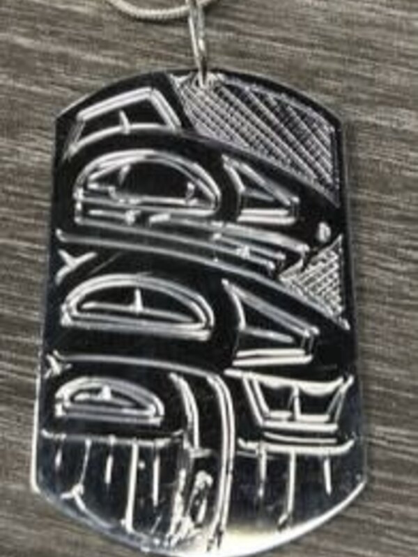 Hand Carved 2" Silver Dog Tag - Raven by Shirley Stanley