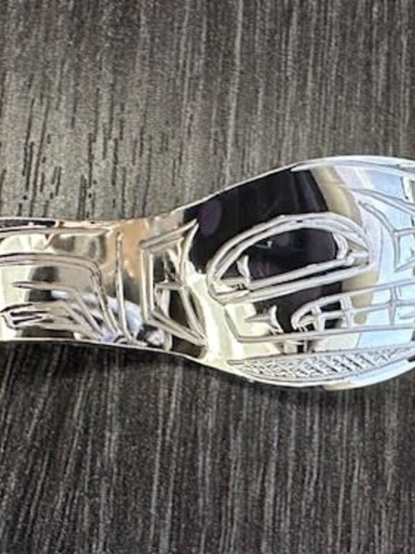 Hand Carved 2" Silver Spoon Pendant - Bear by Shirley Stanley