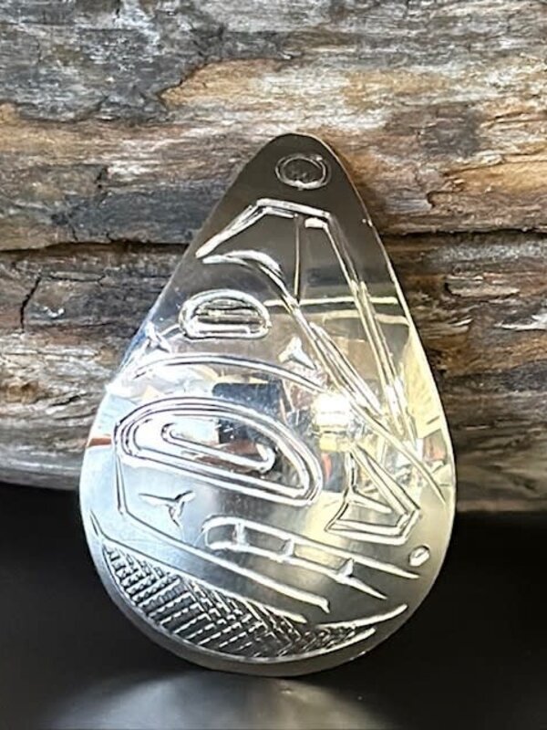 Hand Carved Teardrop Killer Whale Pendant by Shirley Stanley