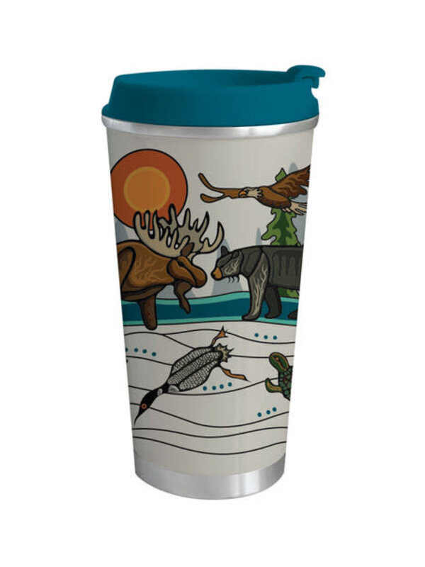 Art Travel Mug (18oz) - All My Relatives (Indinawemaaganidag) by Storm Angeconeb