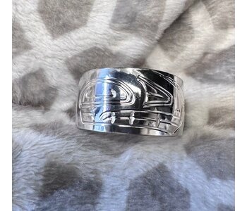 Hand Carved Silver Ring Solid Band s11 Killer Whale by Shirley Stanley